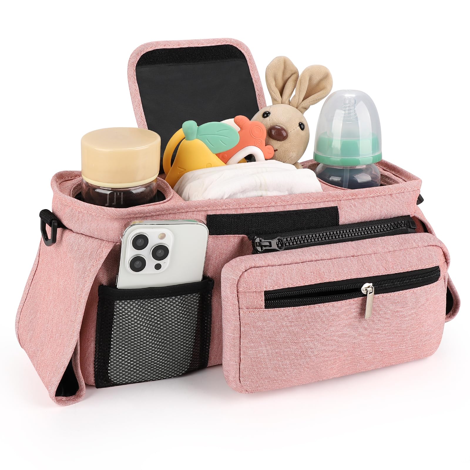 Accmor right insulated cup holder keeps drinks cool or warm during long strolls.