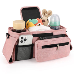 Accmor right insulated cup holder keeps drinks cool or warm during long strolls.