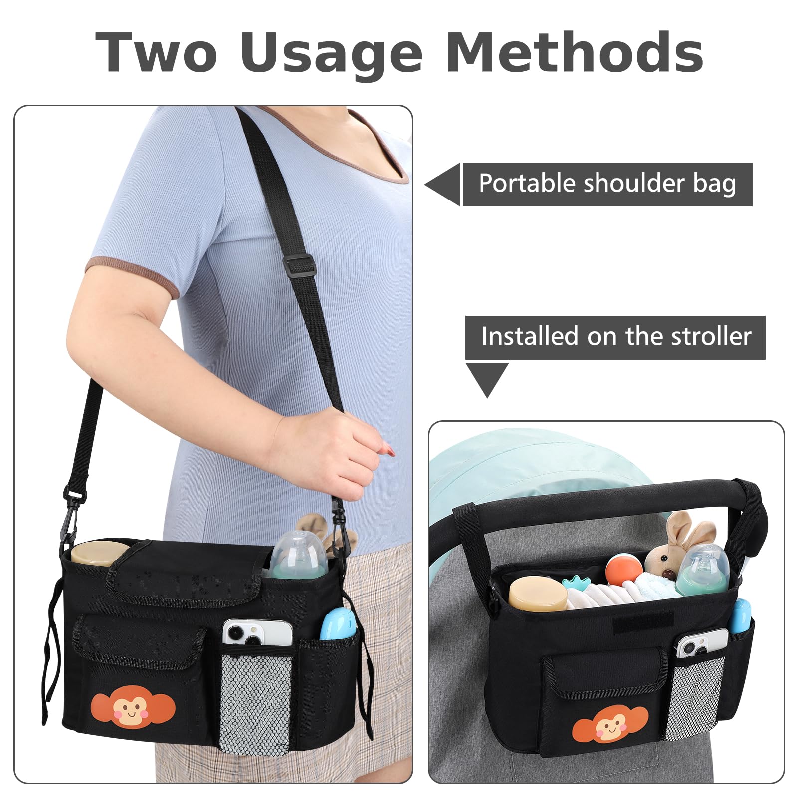 Accmor stroller organizer with adjustable velcro installation for secure attachment