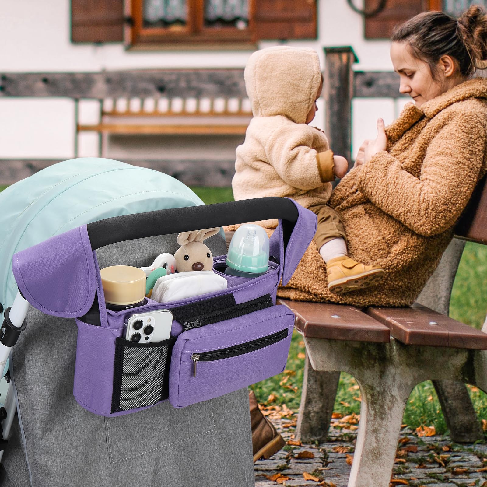 Accmor wristband pocket on stroller organizer detaches for on-the-go phone storage.