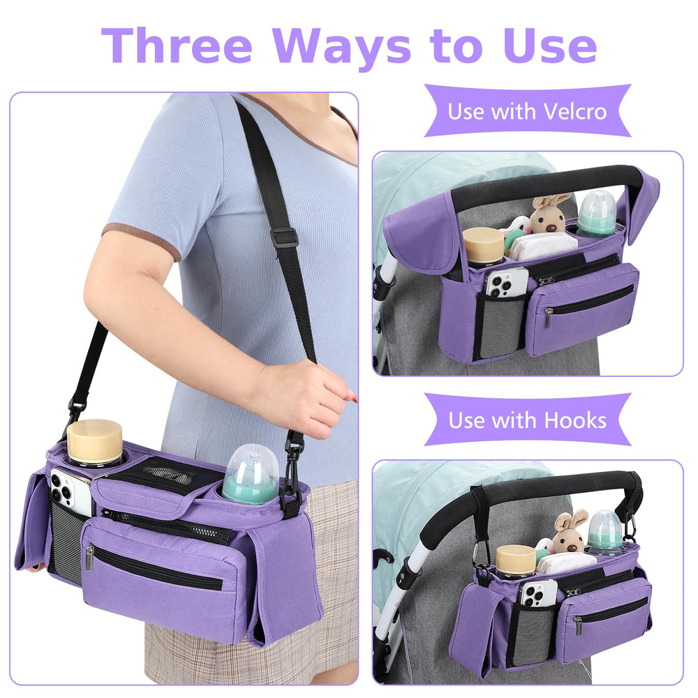Accmor storage middle compartment fits diapers, wipes, and small toys.
