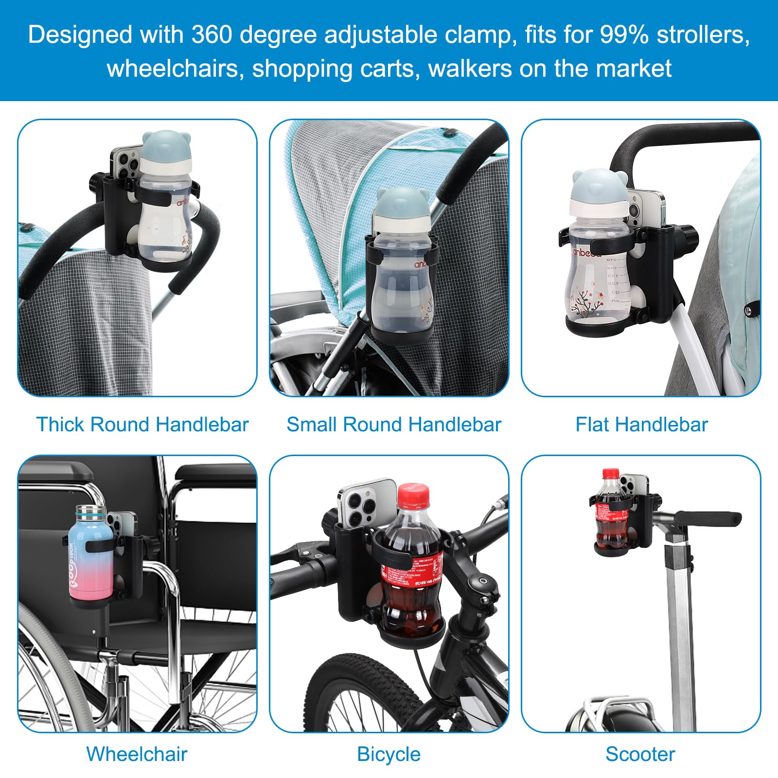 Accmor stroller/wheelchair accessory suitable for indoor and outdoor use with stable mounting.