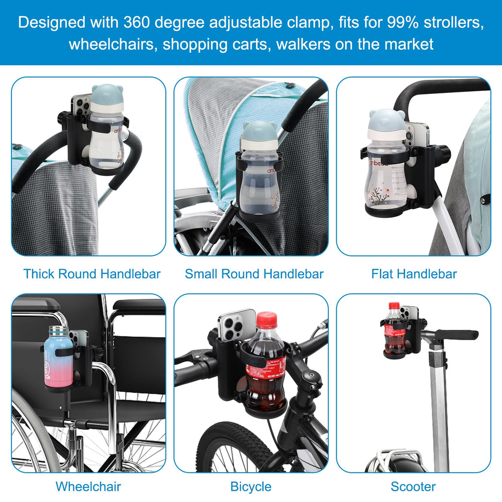 Accmor stroller/wheelchair accessory suitable for indoor and outdoor use with stable mounting.