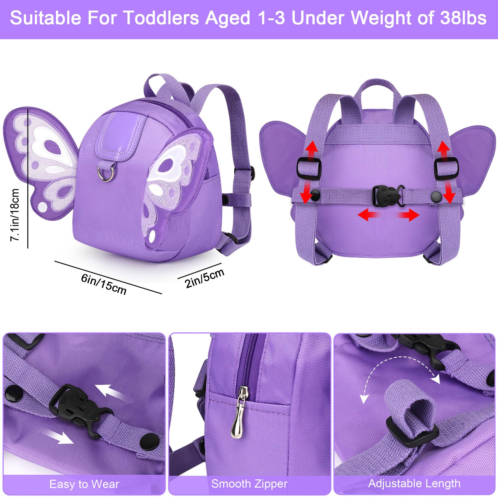 Accmor toddler backpack with adjustable shoulder straps fits ages 1–4.