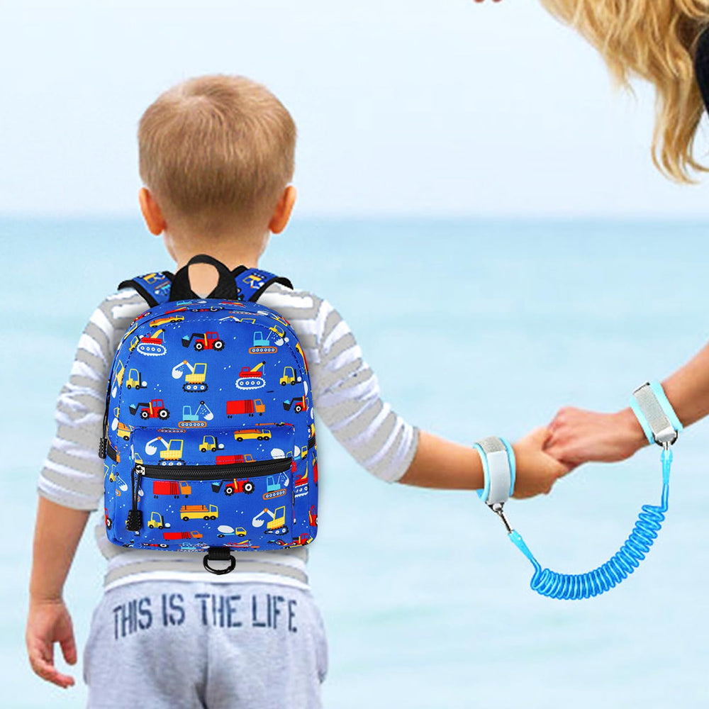 Accmor toddler backpack blue excavator front view during play