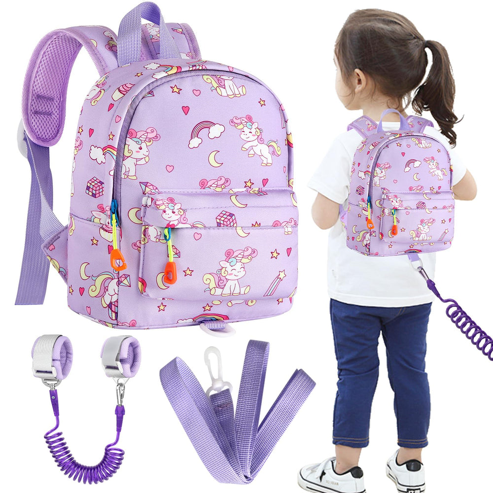 Accmor toddler backpack leash with unicorn purple pattern keeps kids safely close in crowded areas.