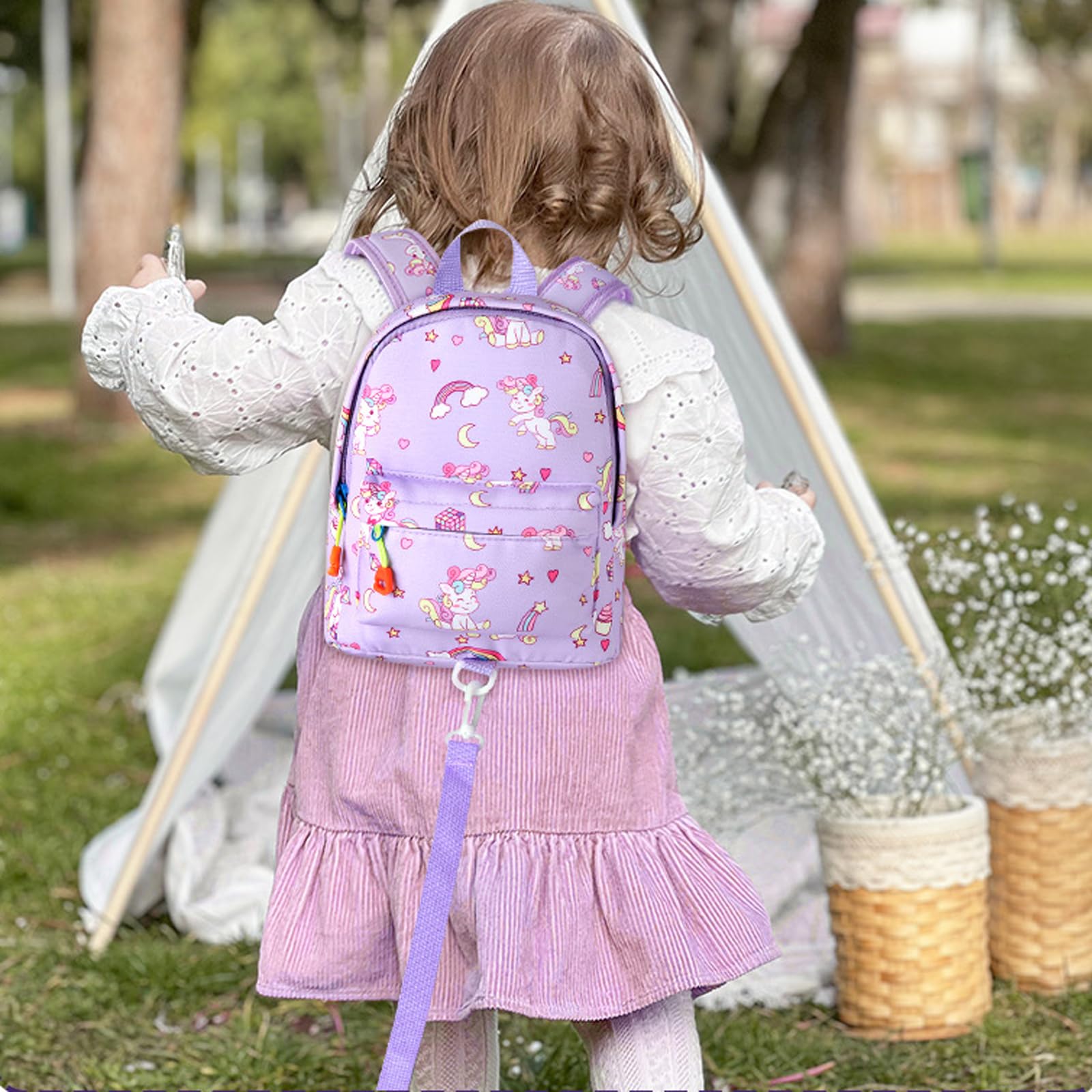 Accmor compact size toddler backpack holds nappies, wipes, snacks for outings.