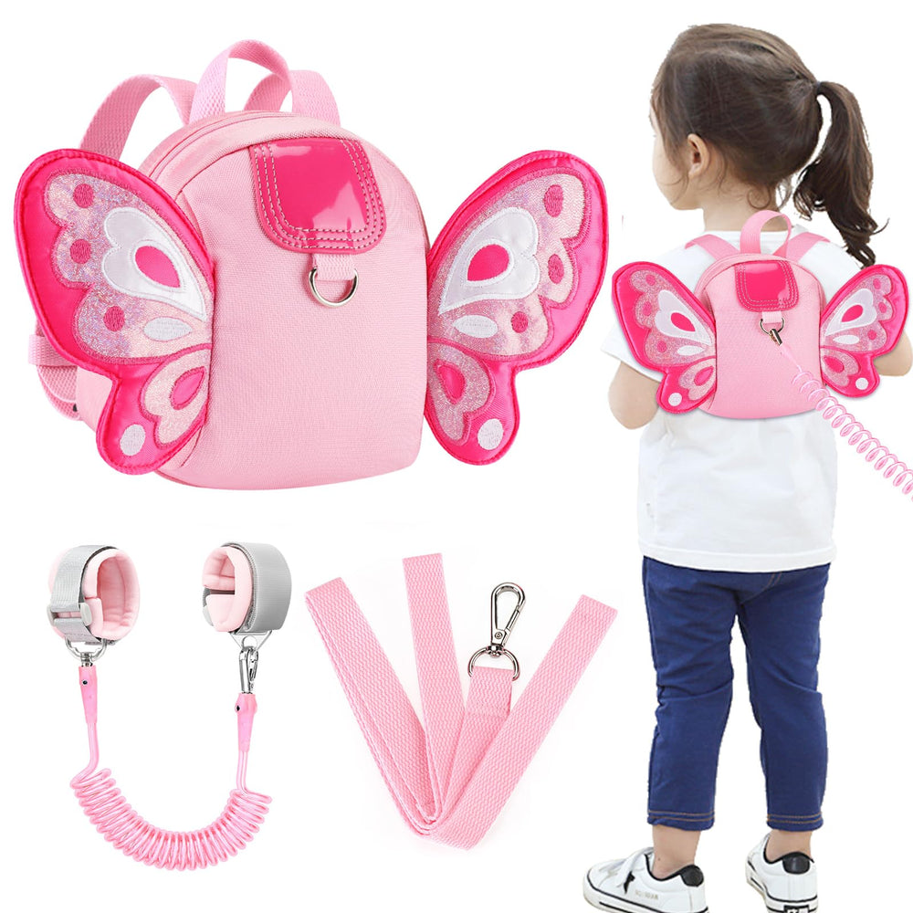 Accmor butterfly backpack front view in pink with secure harness.