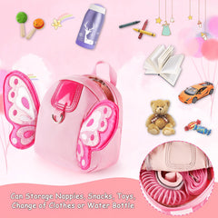 Accmor butterfly-pattern backpack side view with anti-lost wrist link for safe strolling.