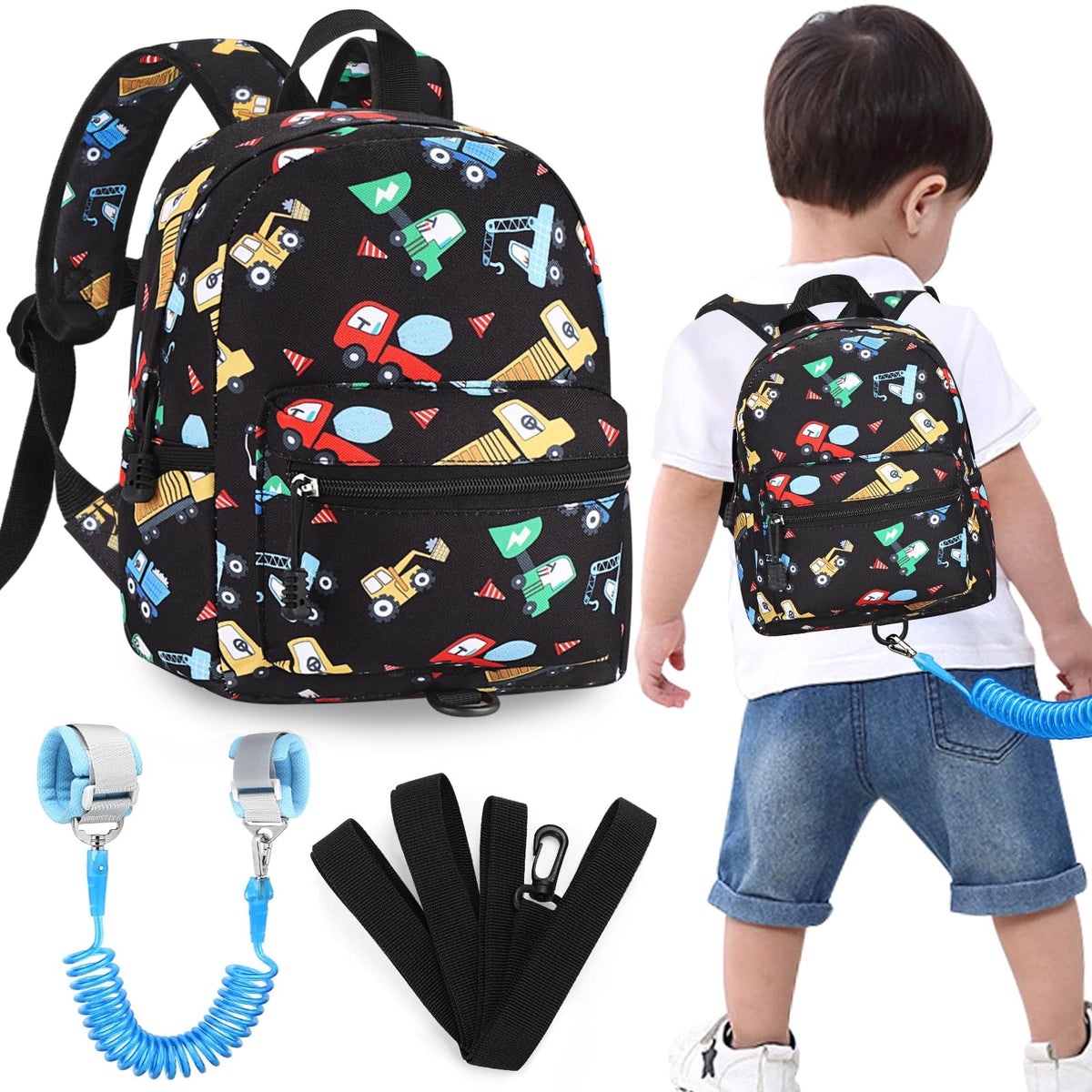 Accmor toddler harness backpack with excavator pattern secures kids during crowded outings