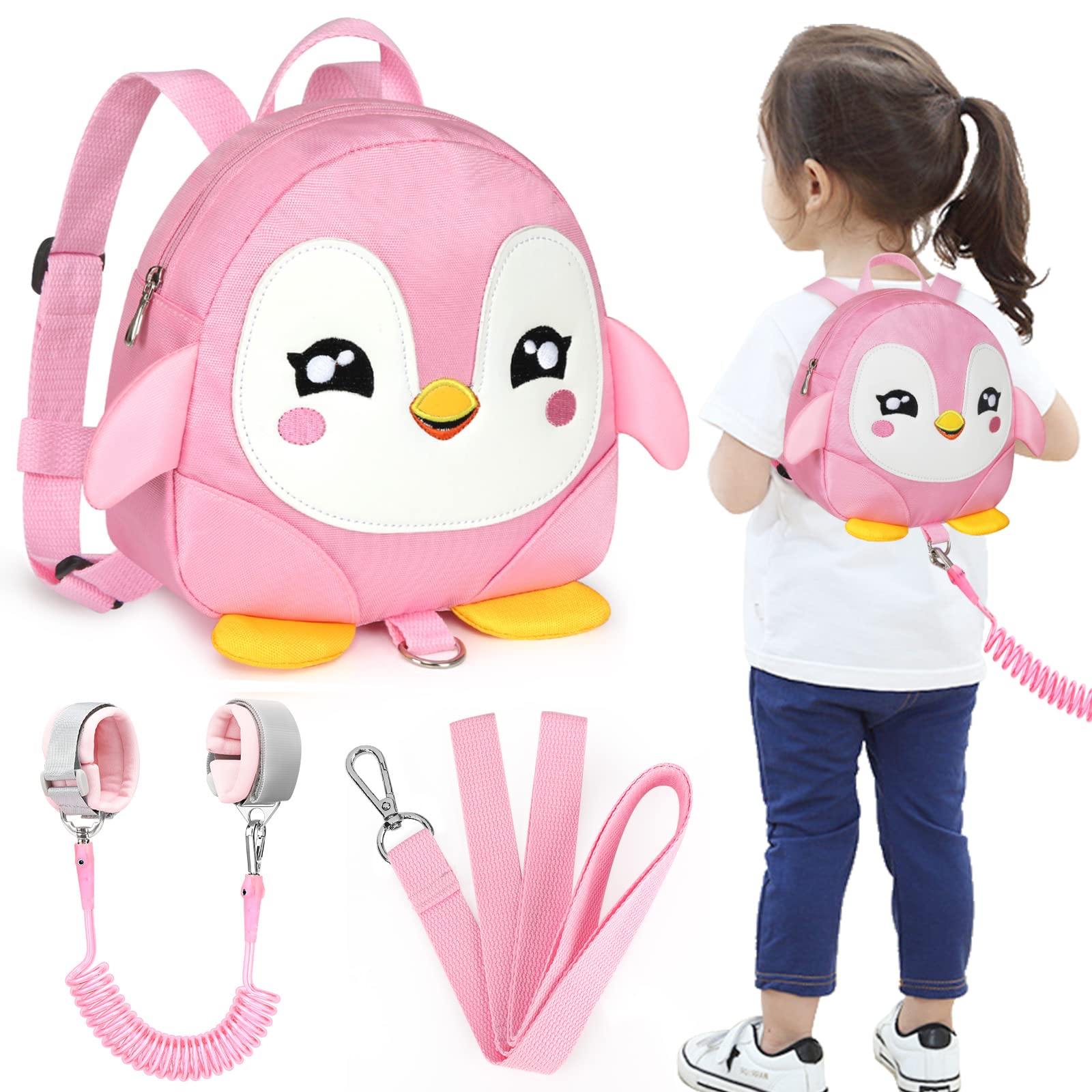 Accmor toddler harness backpack with penguin front view keeps kids close during outings