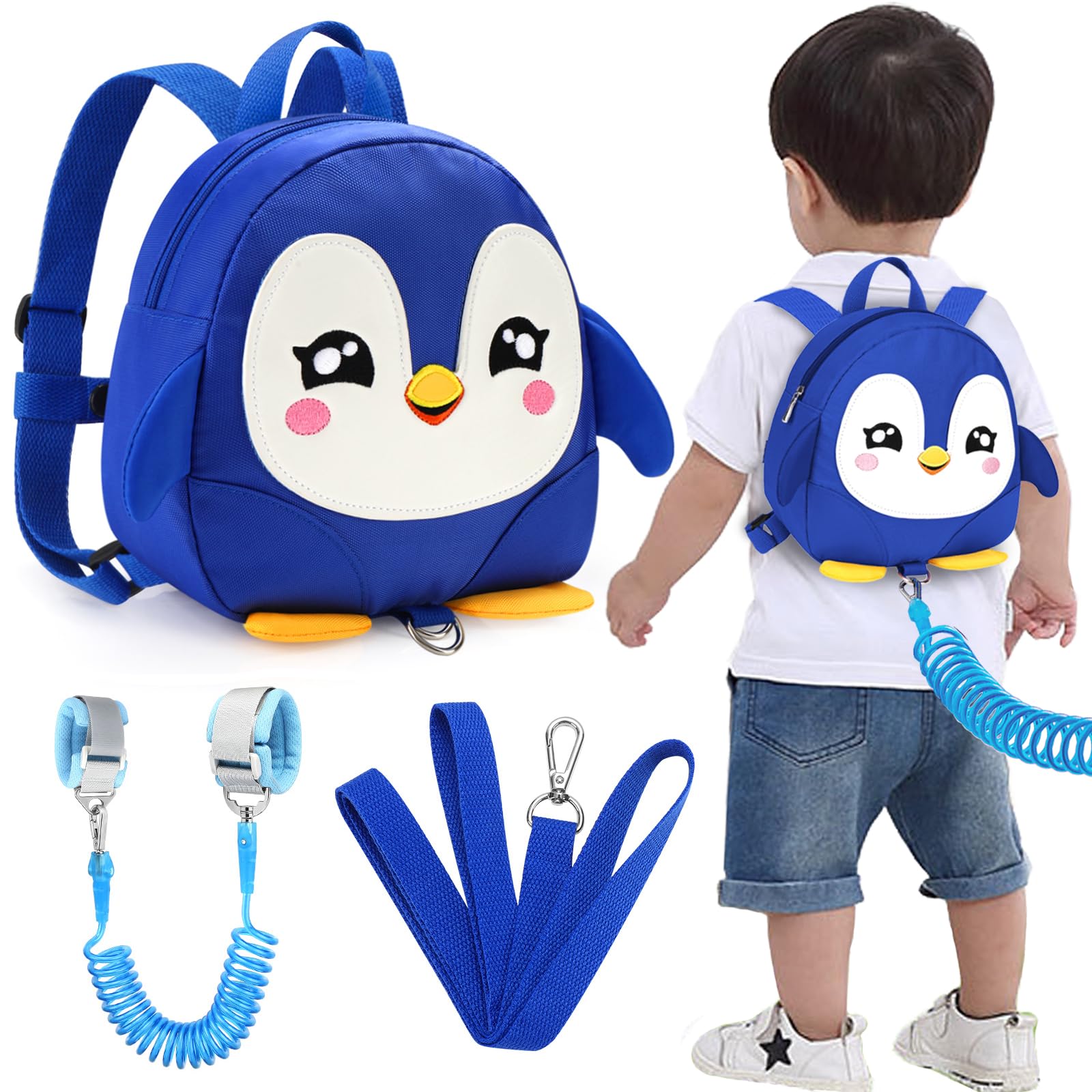 Accmor toddler harness backpack with blue penguin pattern, ideal for keeping little explorers close