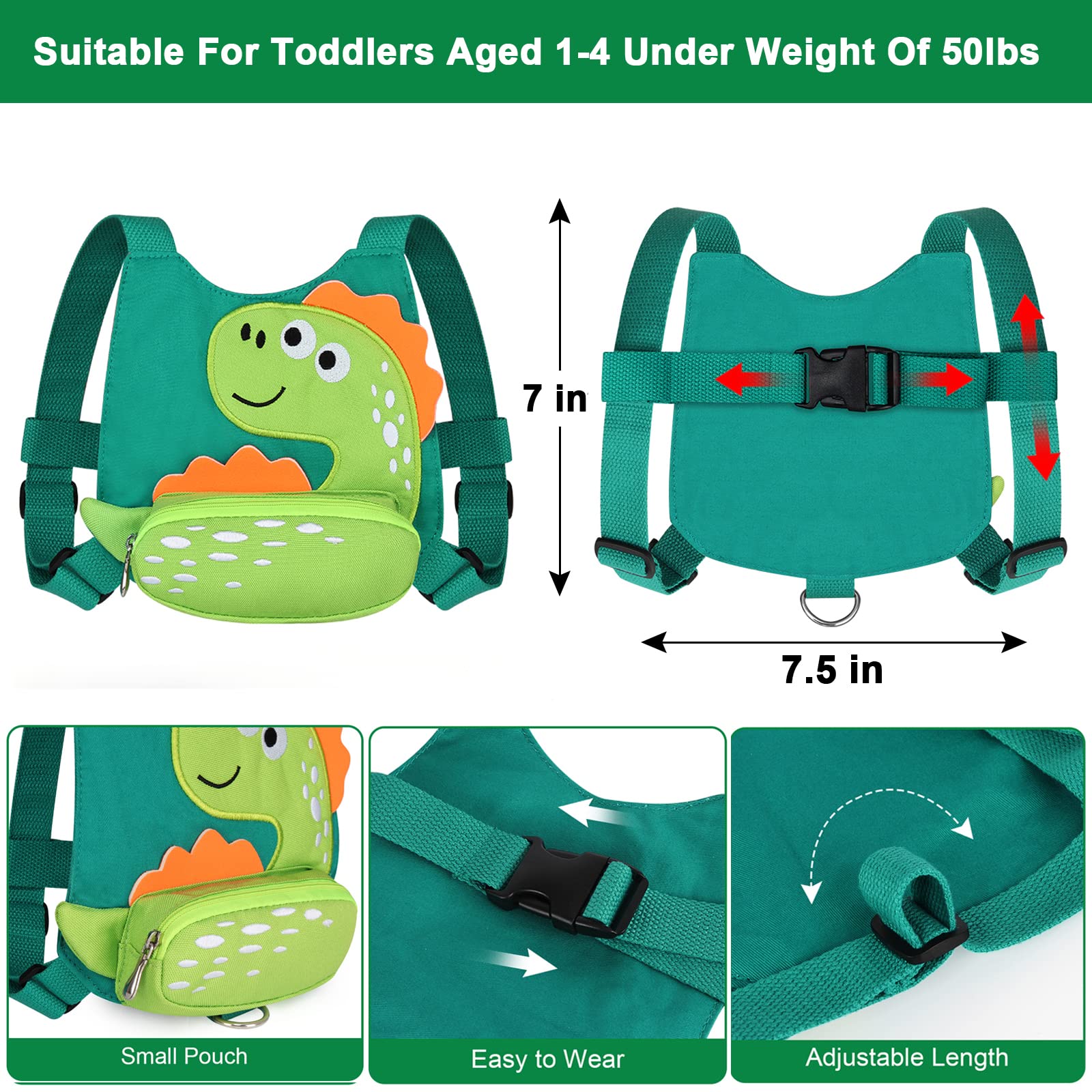Accmor dinosaur harness back view highlights breathable mesh for comfort