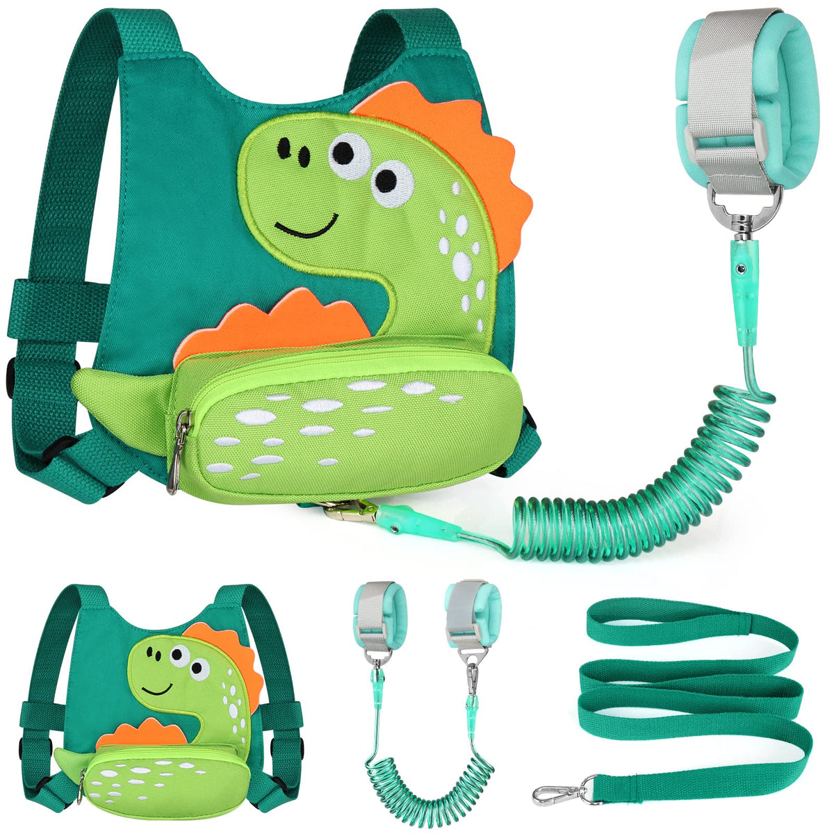Accmor dinosaur harness front view keeps your toddler safely close on outdoor adventures