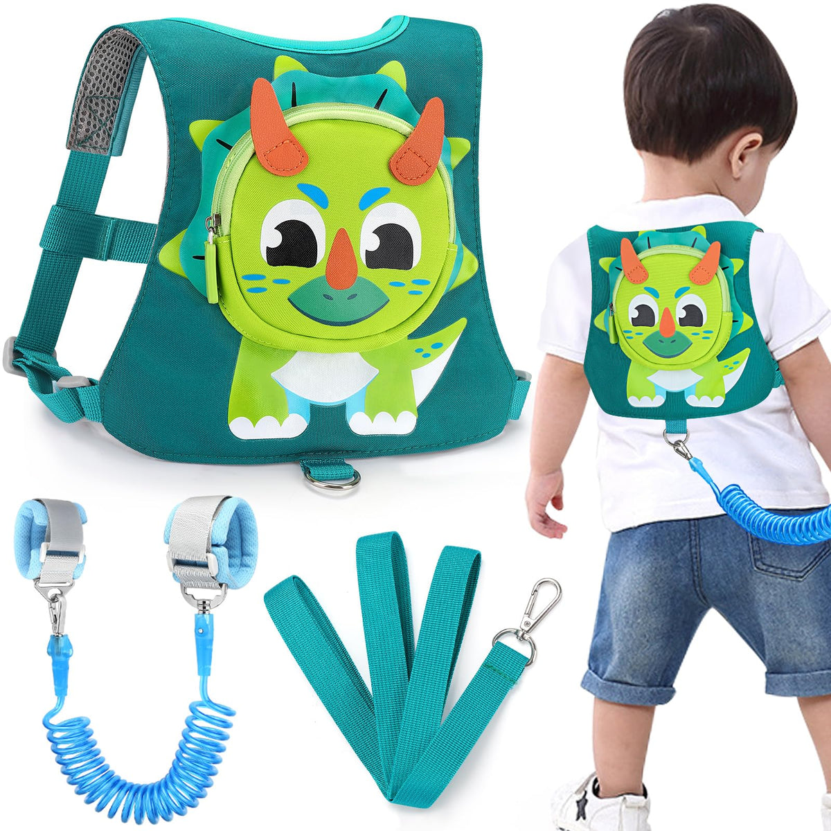 Accmor toddler harness leash closeup highlights secure anti-lost feature for safer walks