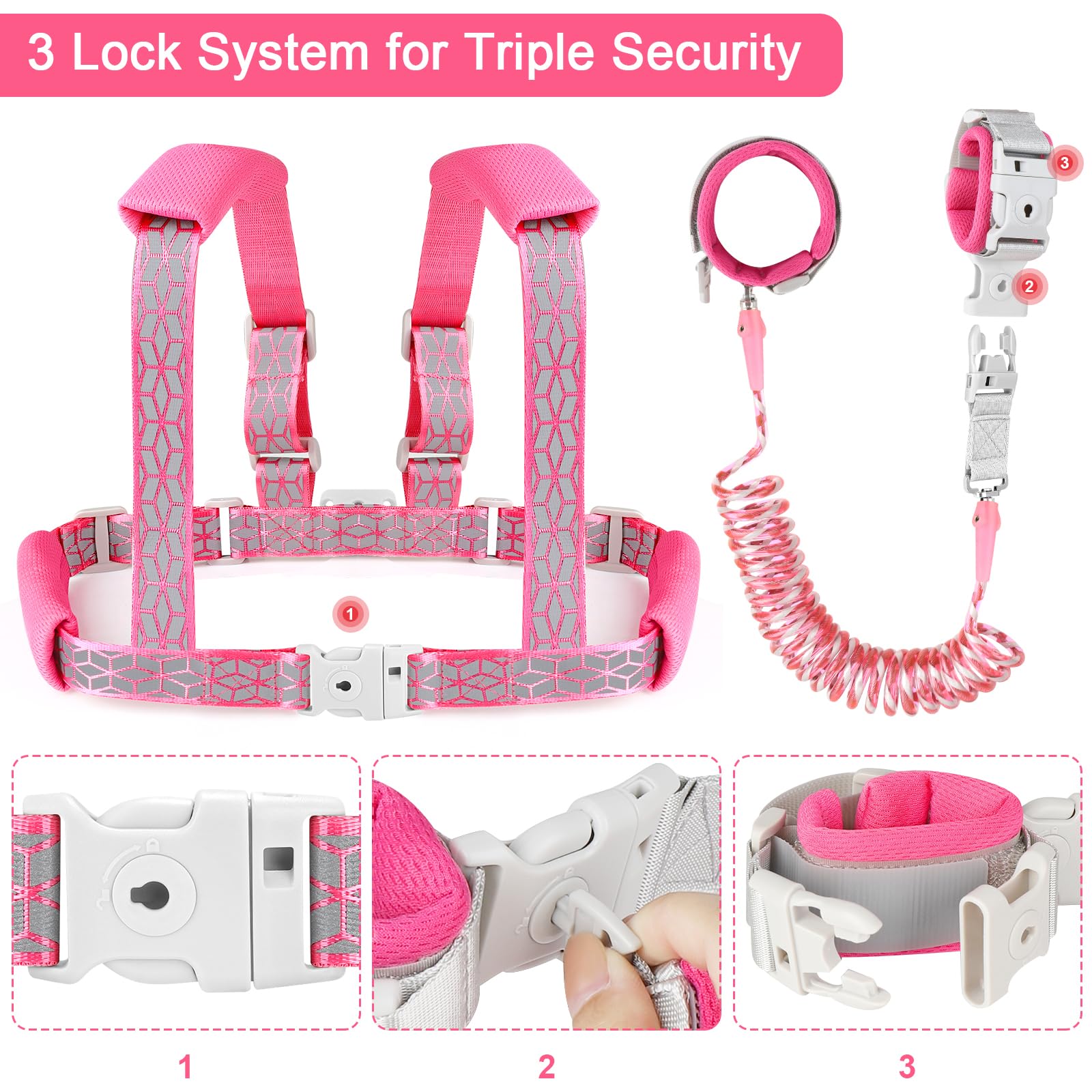 Accmor kid walking harness side view highlights adjustable shoulder straps for comfort.