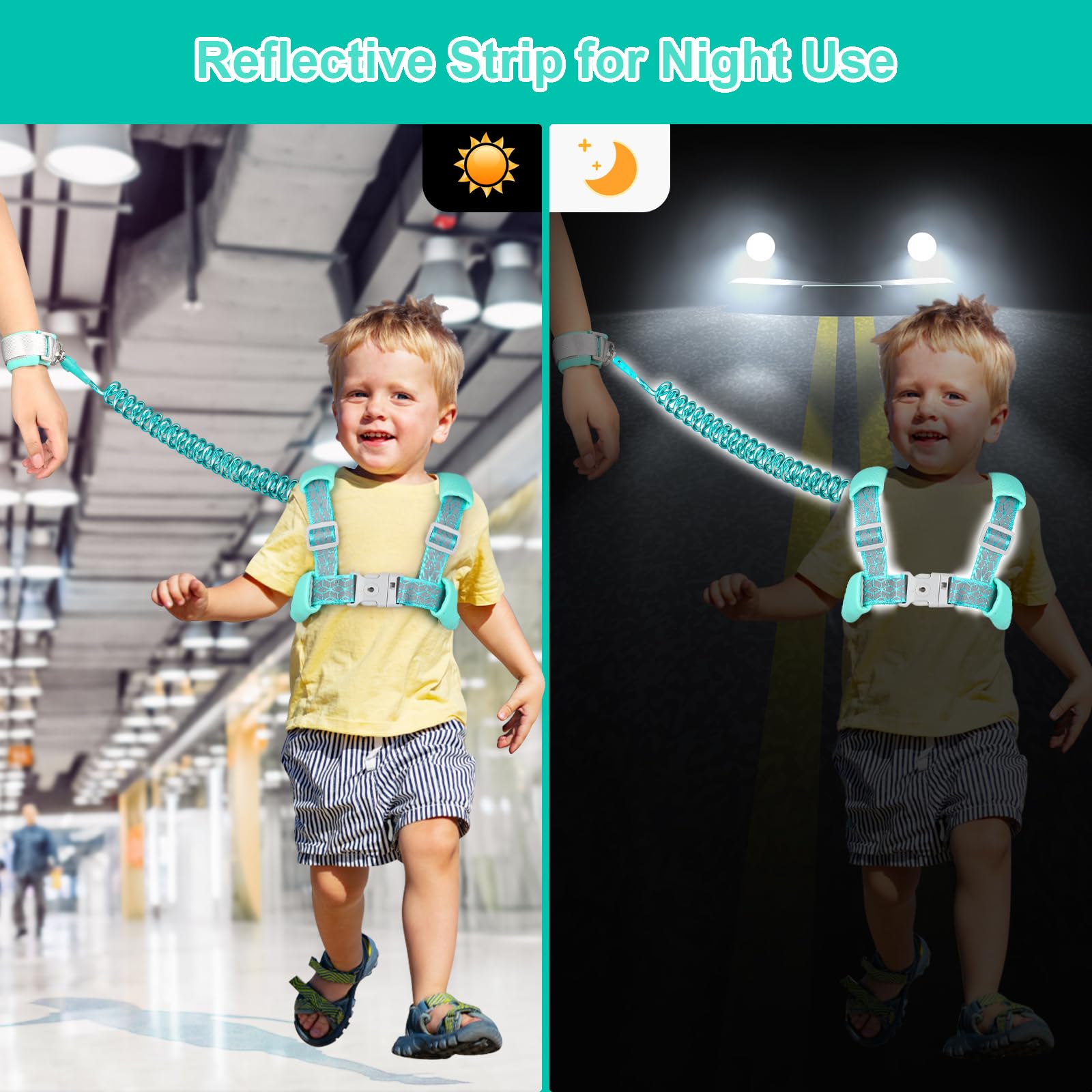 Accmor toddler harness leash shows three-usage-modes for flexible outdoor configurations.