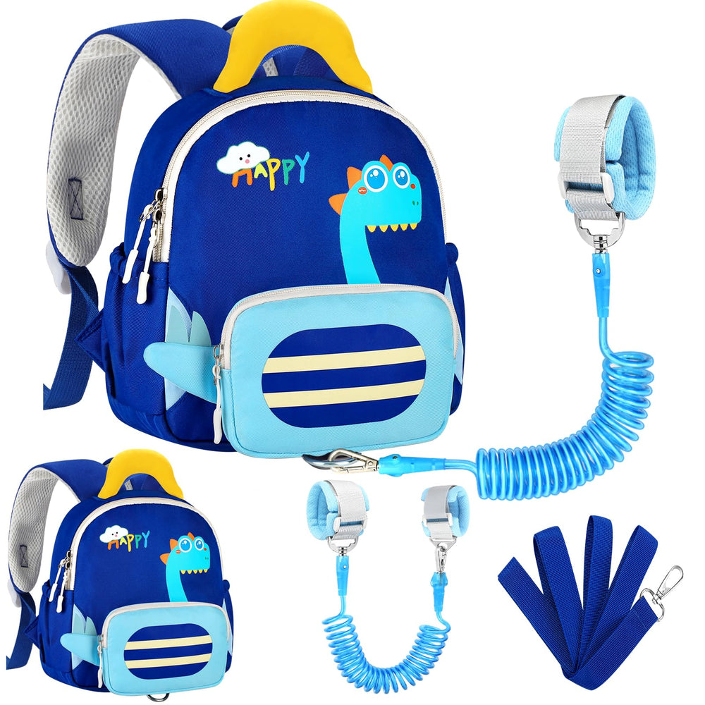 Accmor toddler leash backpack front view with dinosaur print for safer park outings