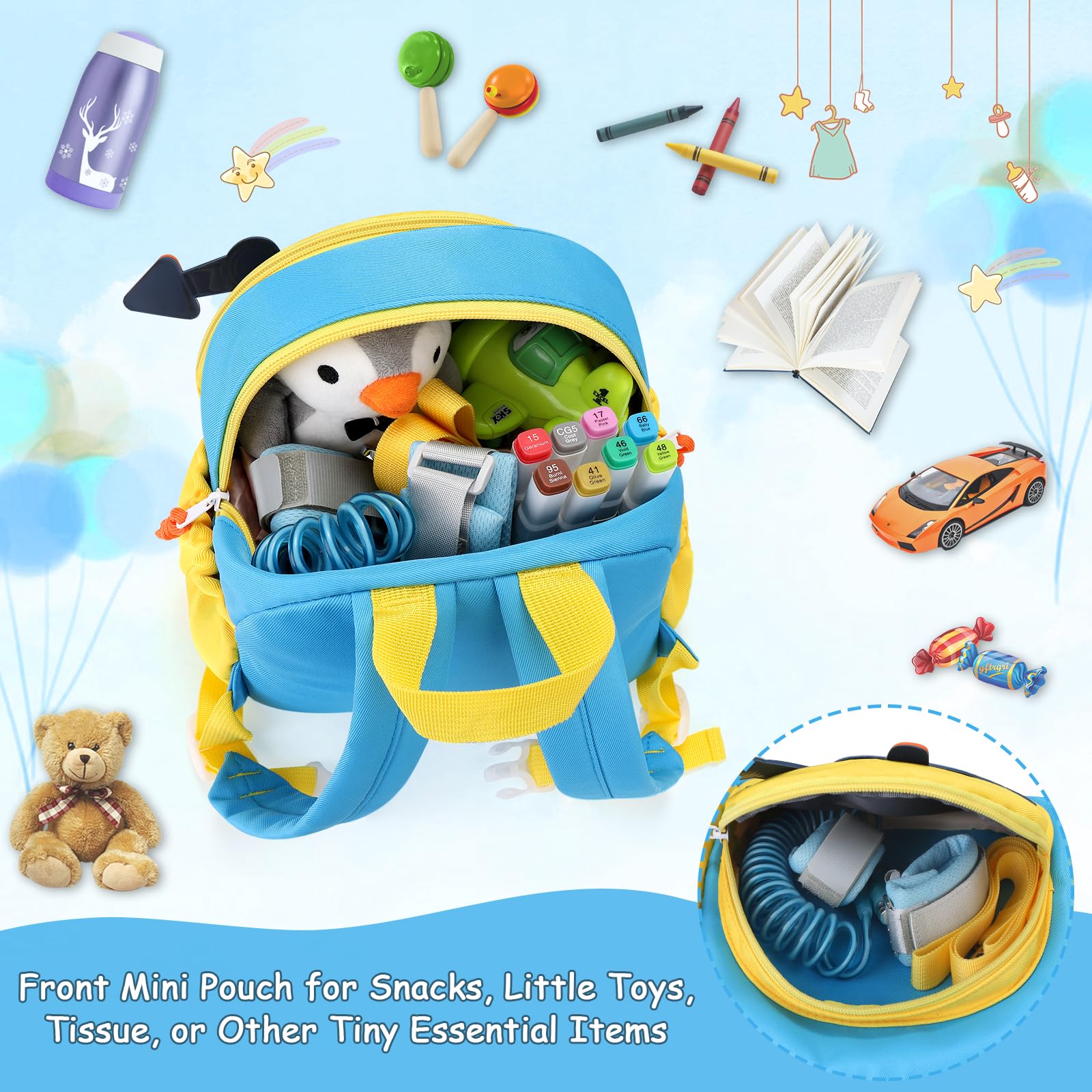 Accmor toddler backpack inside contents demonstrates practical space for daily essentials.