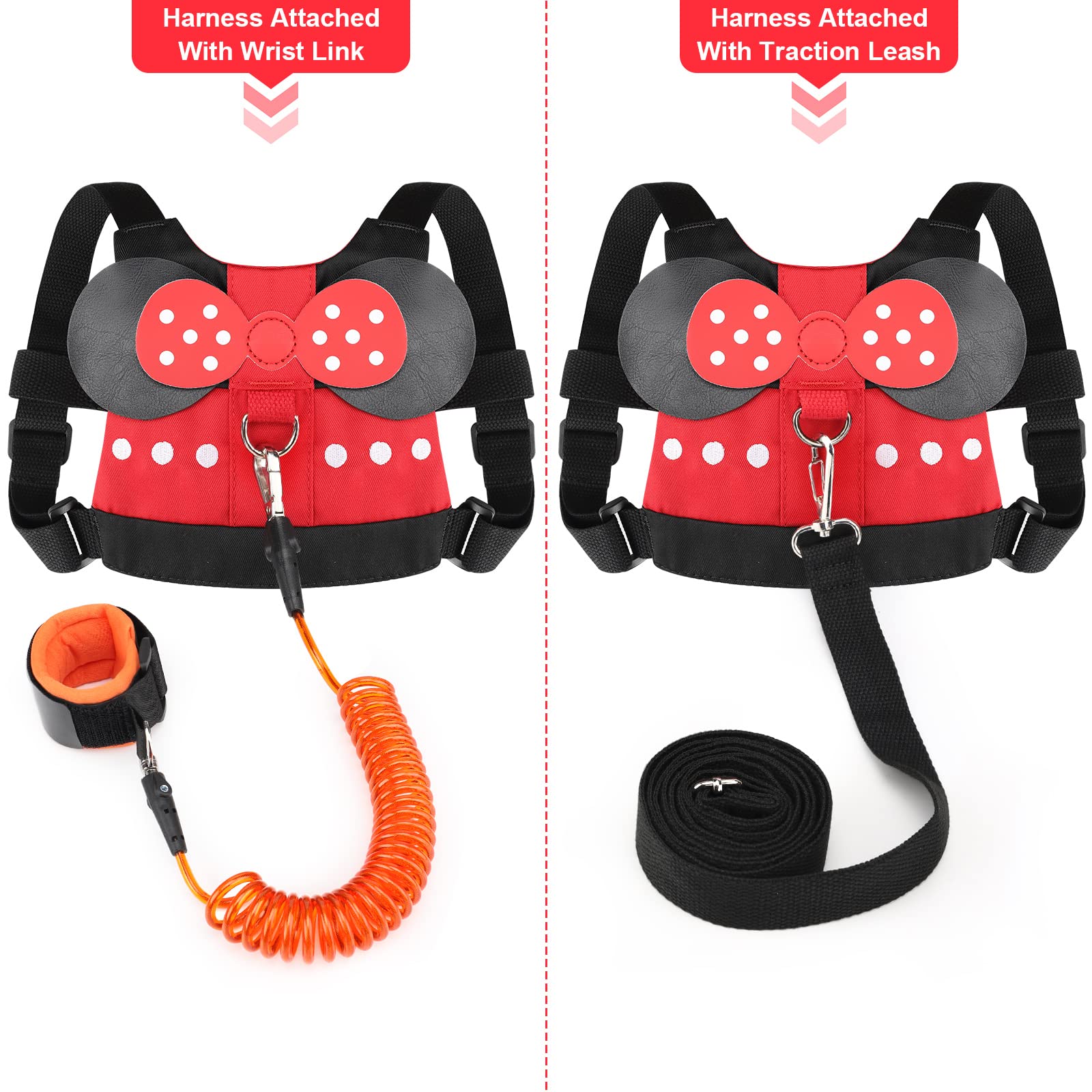 Accmor toddler leash harness close-up of removable metal swivel hook for easy detachment.