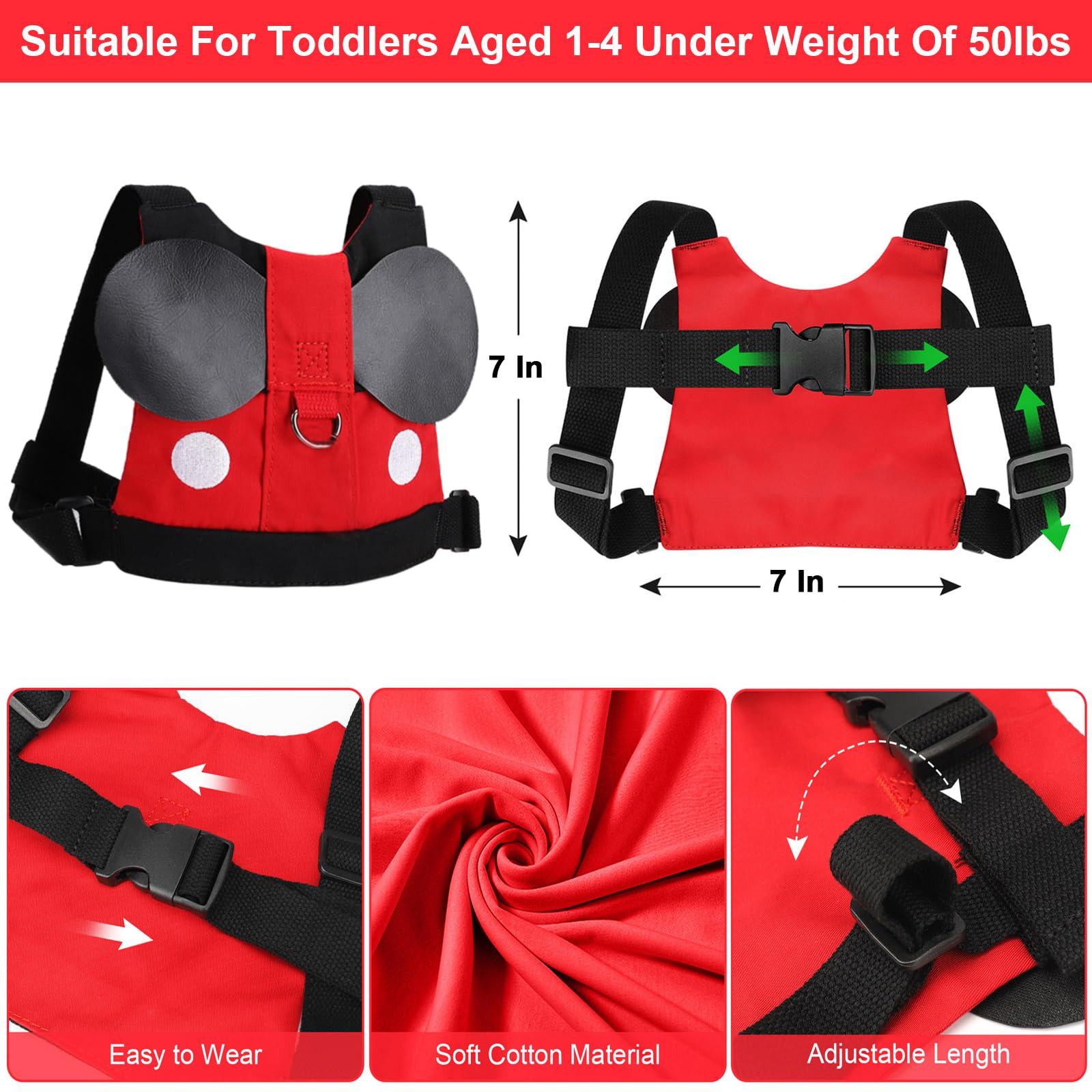Accmor toddler-leash-harness side view displays adjustable straps for growing kids.