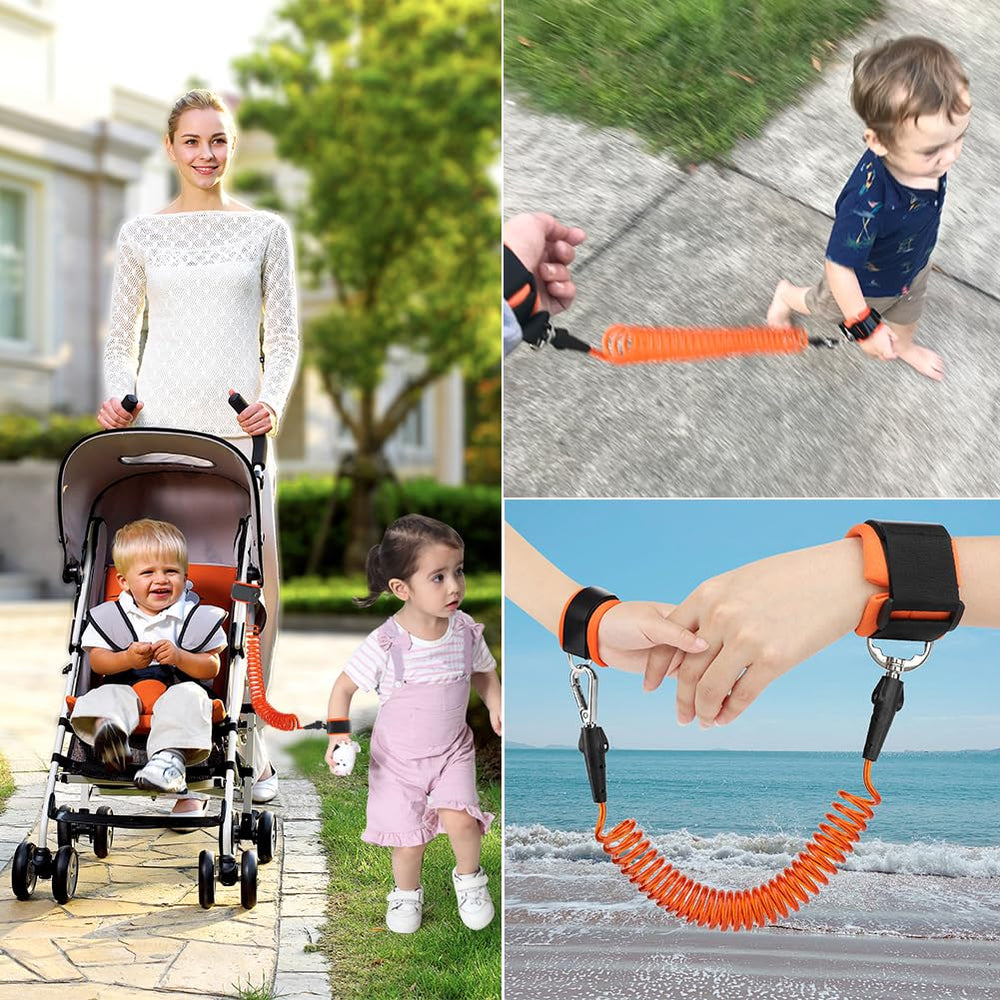 Accmor two-use harness mode image illustrates rope-led and wrist-link options for flexible supervision.