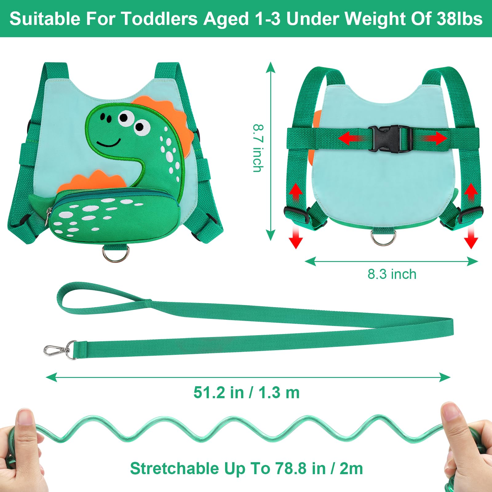 Accmor Toddlers Leash dinosaur-wear demonstrates secure walking with close supervision