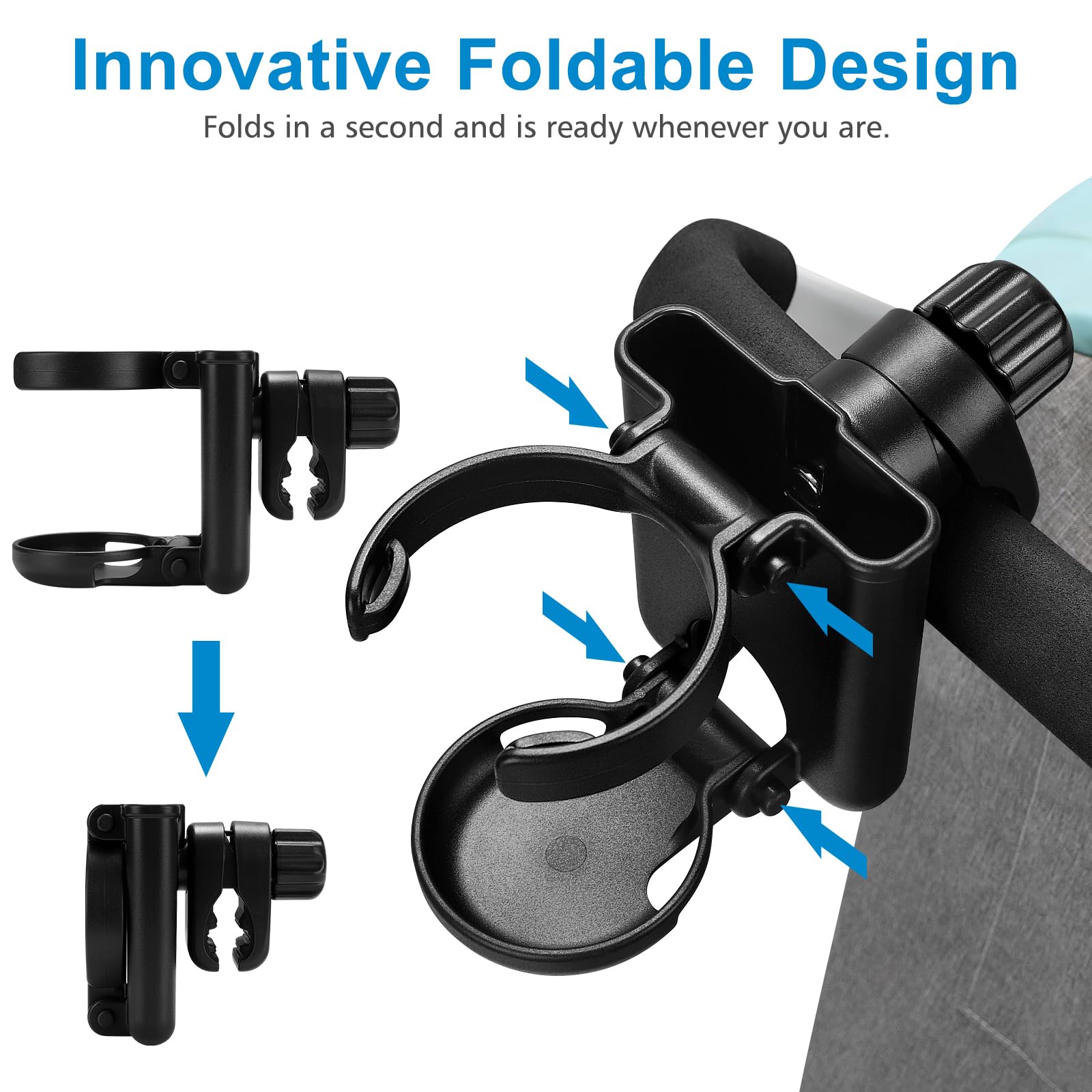 Accmor universal clamp highlights adjustable 0.5-1.4 inch range for many stroller and chair arms.