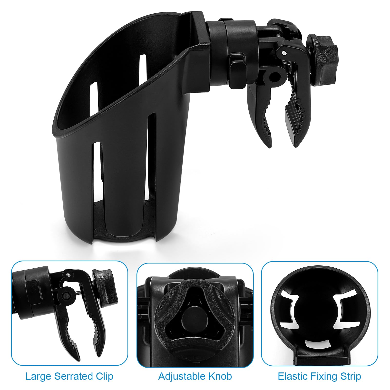 Accmor universal cup holder with wide opening fits bottles up to 85 mm.
