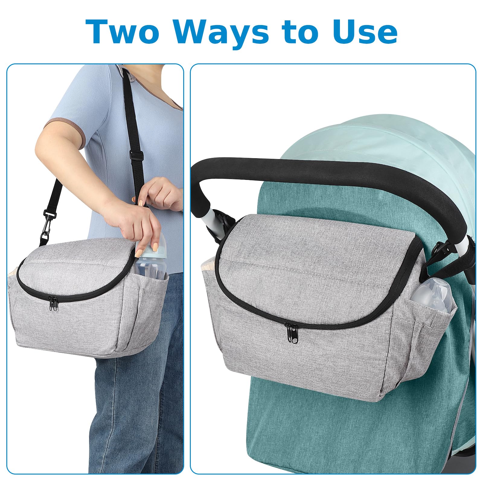 Accmor universal stroller organizer back zip pocket secures phone and wallet while traveling.