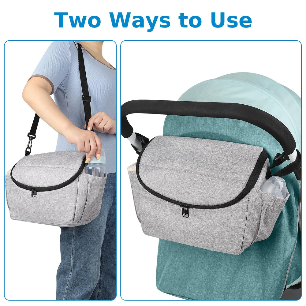 Accmor universal stroller organizer back zip pocket secures phone and wallet while traveling.