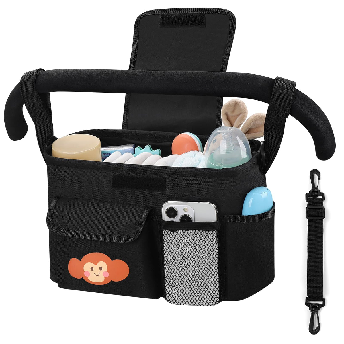 Accmor universal stroller organizer front view with dual cup holders for easy reach