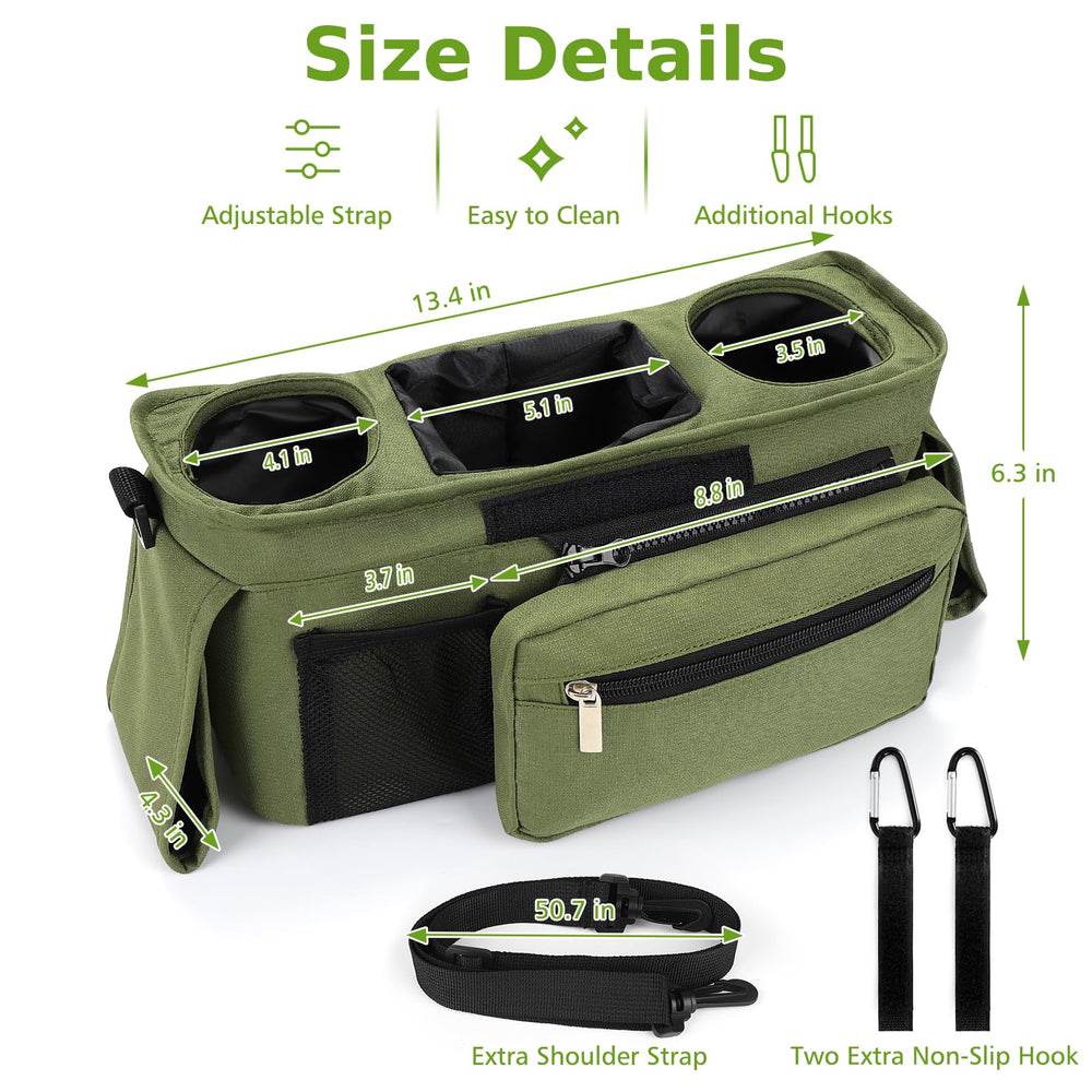 Accmor universal stroller organizer in use with baby essentials on walk