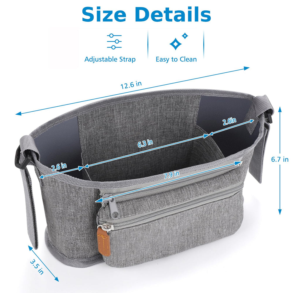 Accmor universal stroller organizer in-use with baby items shows practical daily use.
