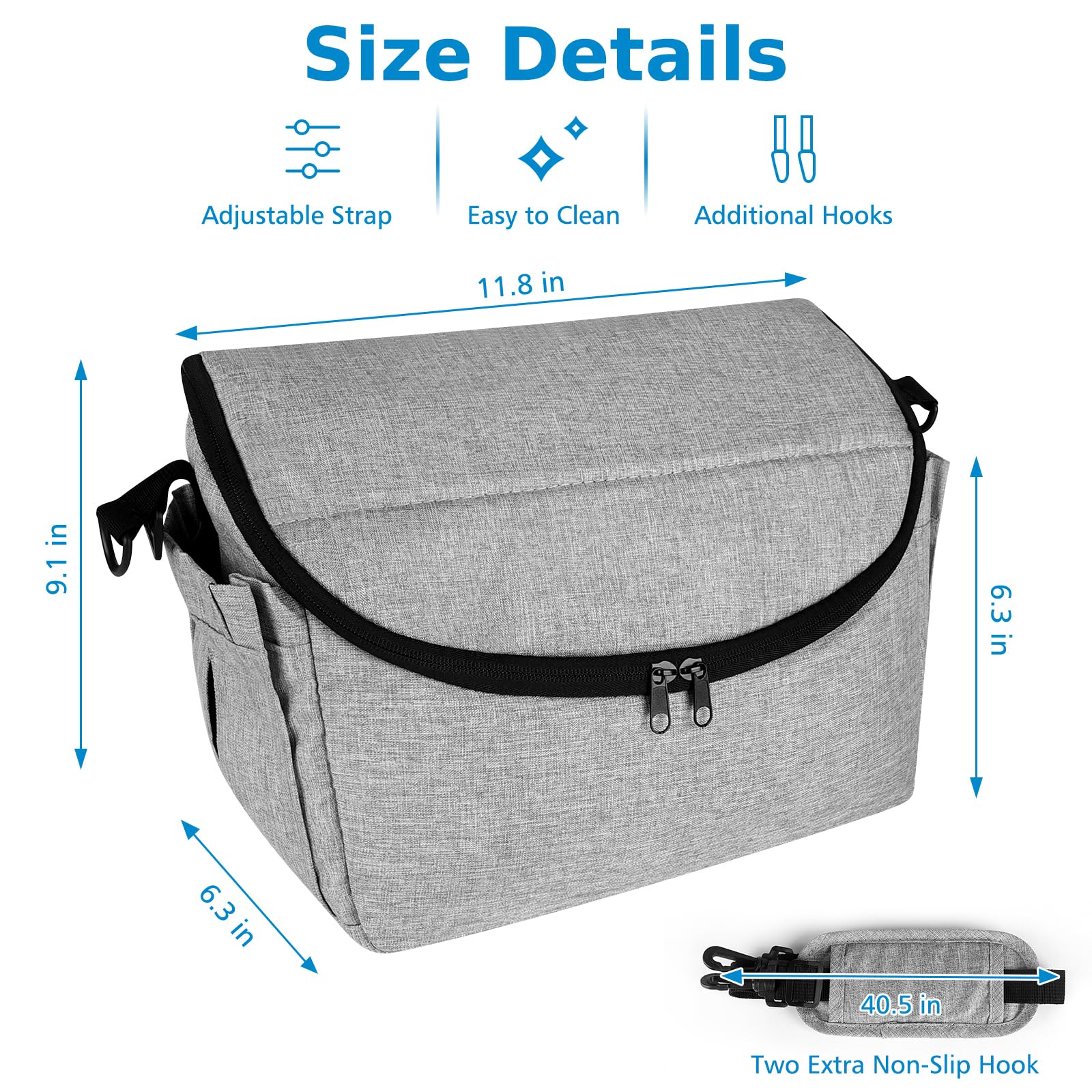 Accmor universal stroller organizer in-use on a stroller scene highlighting hands-free convenience.
