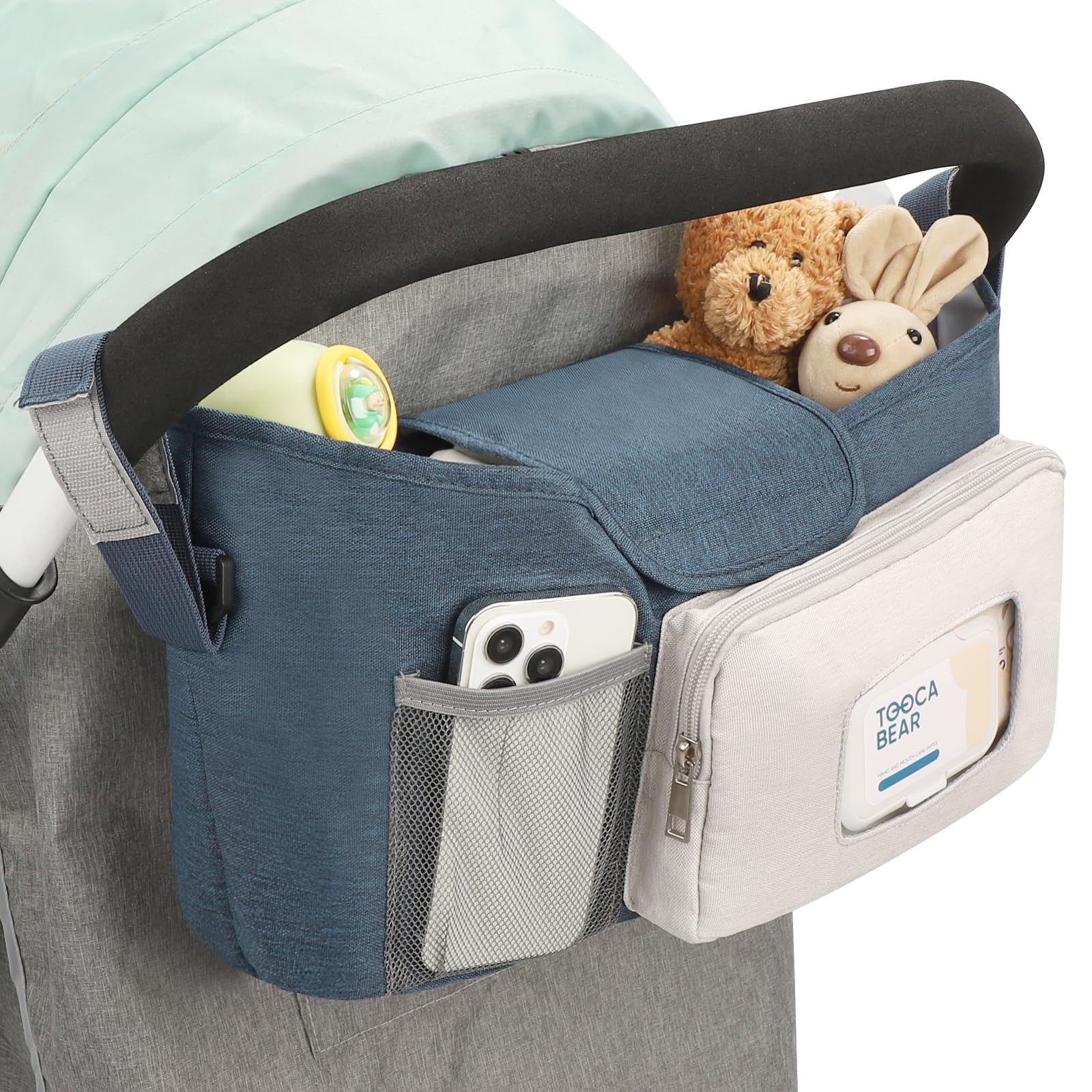 Accmor universal stroller organizer front view with dual insulated cup holders for temp-controlled drinks
