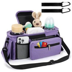Accmor universal stroller organizer with insulated right cup holder keeps bottles warm during chilly strolls.