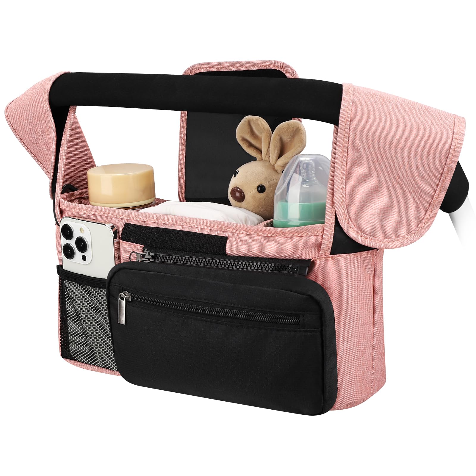 Accmor Universal Stroller Organizer with insulated cup holders keeps bottles cool or warm.