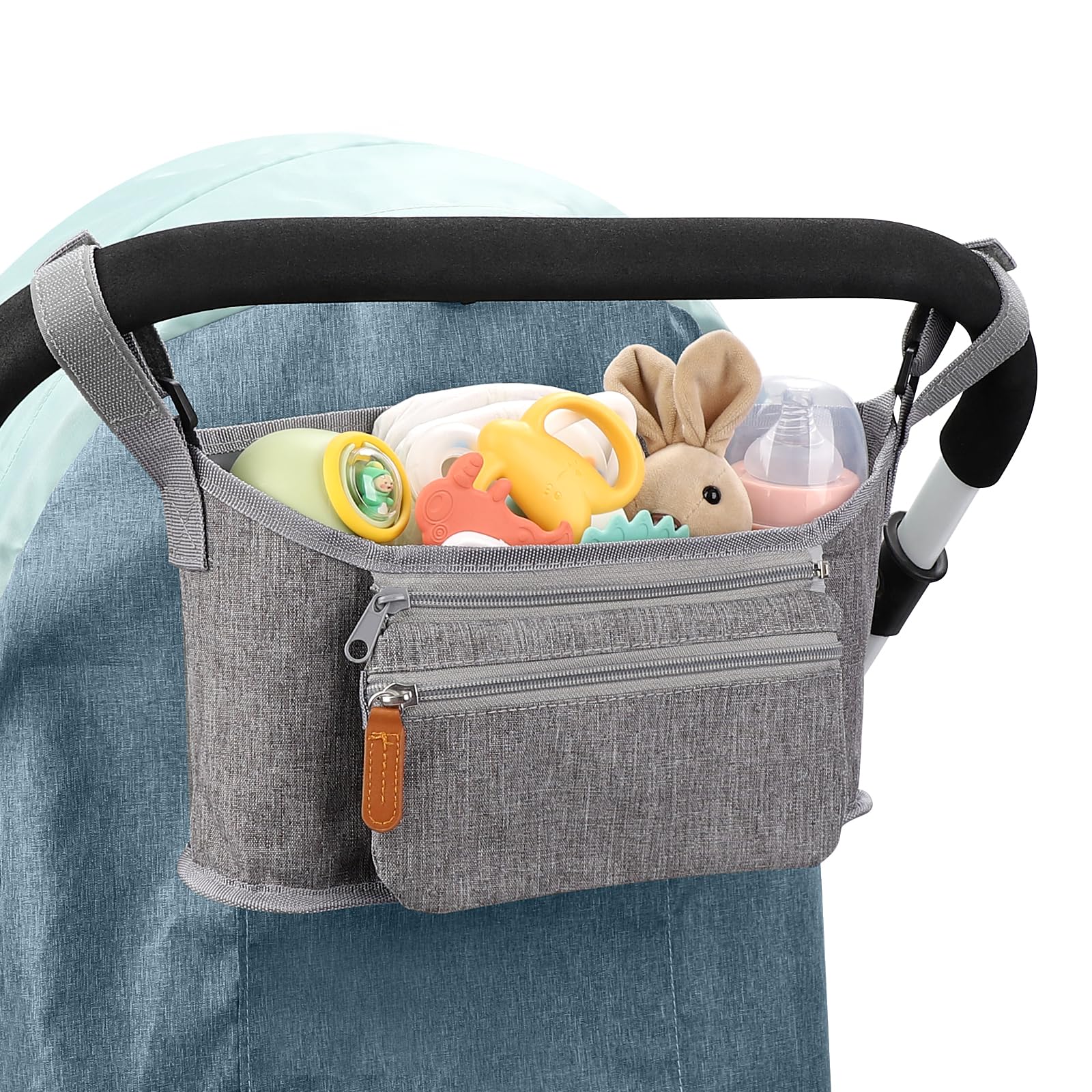 Accmor universal stroller organizer main compartment keeps essentials neatly organized for quick access.