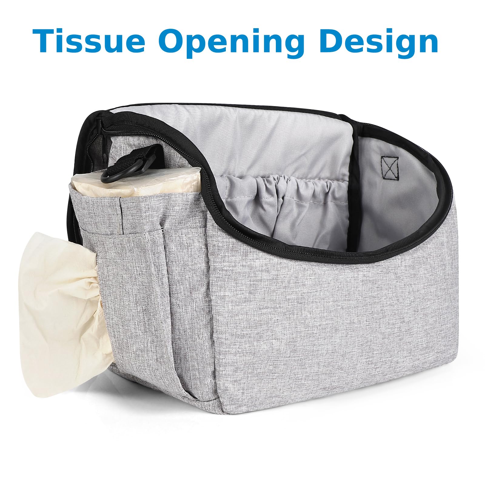 Accmor universal stroller organizer mesh pocket keeps pacifiers and teething toys organized.