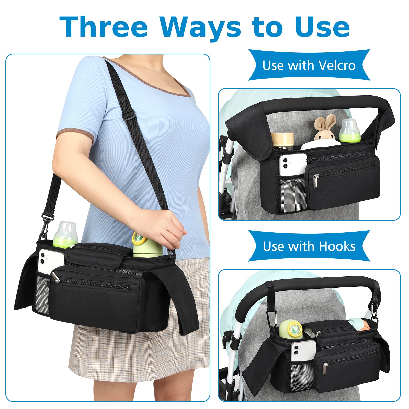 Accmor's middle compartment stores diapers and wipes for quick changes
