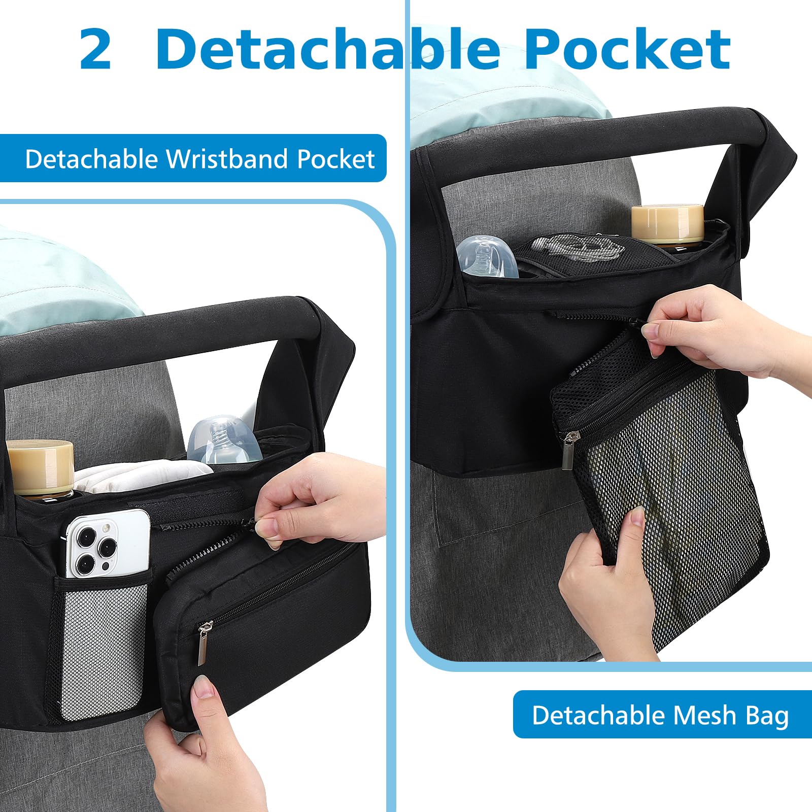 Accmor universal stroller organizer offers multiple pockets for organized baby gear on outings.