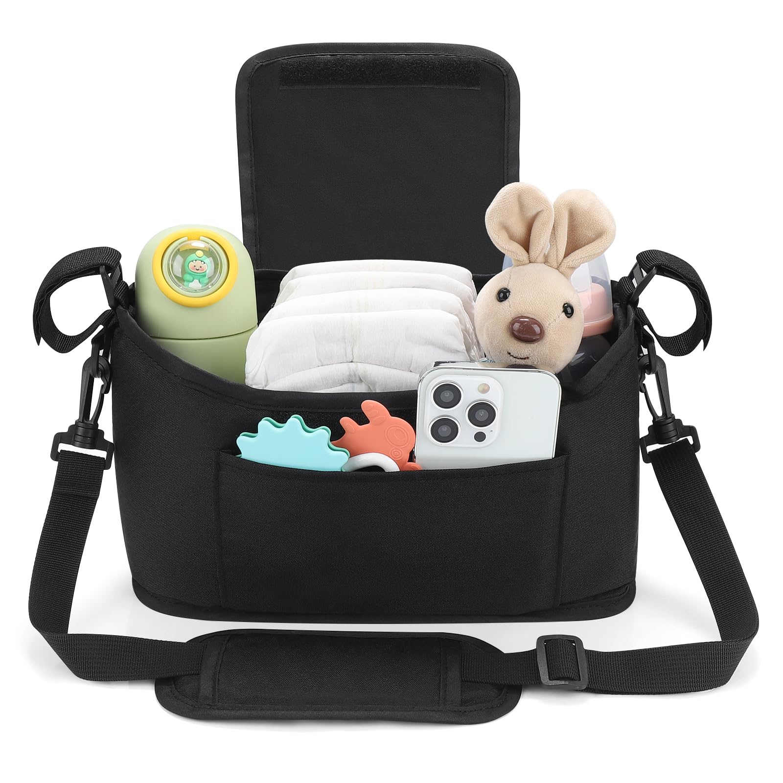 Accmor organizer attached to a stroller providing organized storage during walks