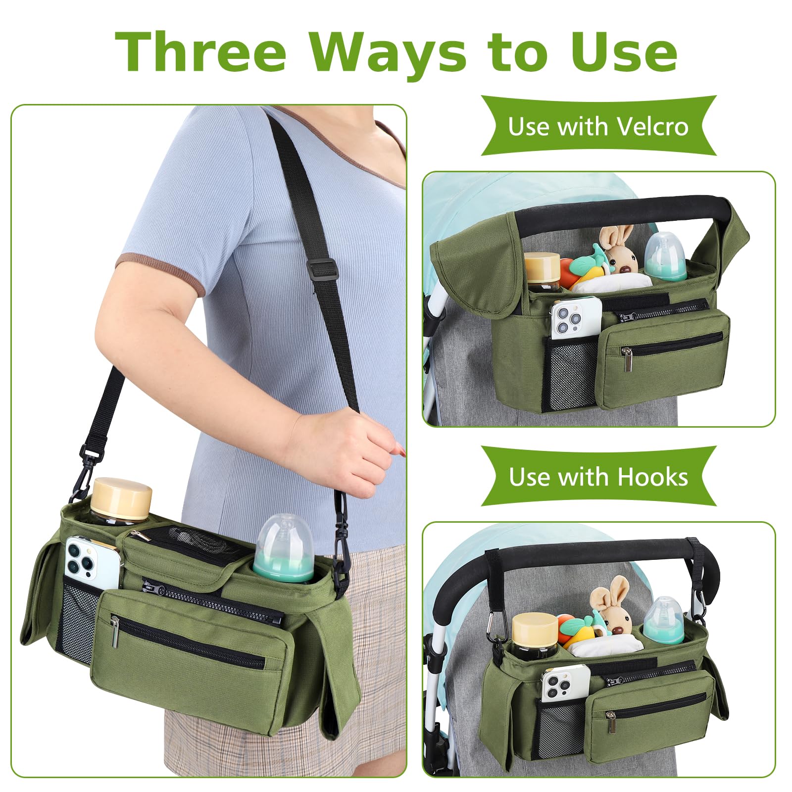 Accmor stroller organizer with shoulder strap for hands-free carrying