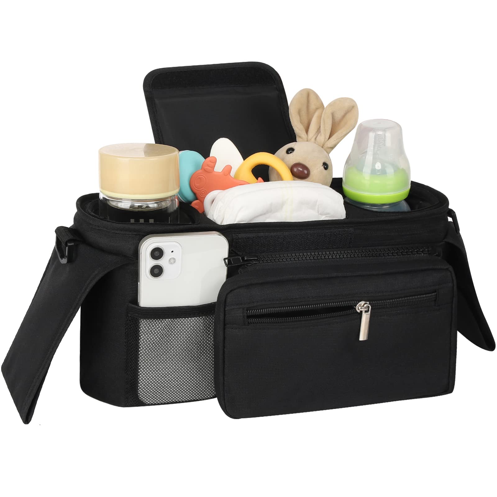 Accmor stroller organizer with shoulder strap enables hands-free carrying