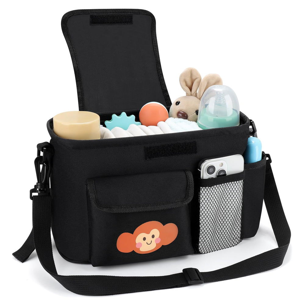 Accmor universal stroller organizer side view showing dual cup holders and compact storage
