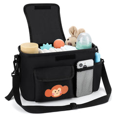 Accmor universal stroller organizer side view showing dual cup holders and compact storage
