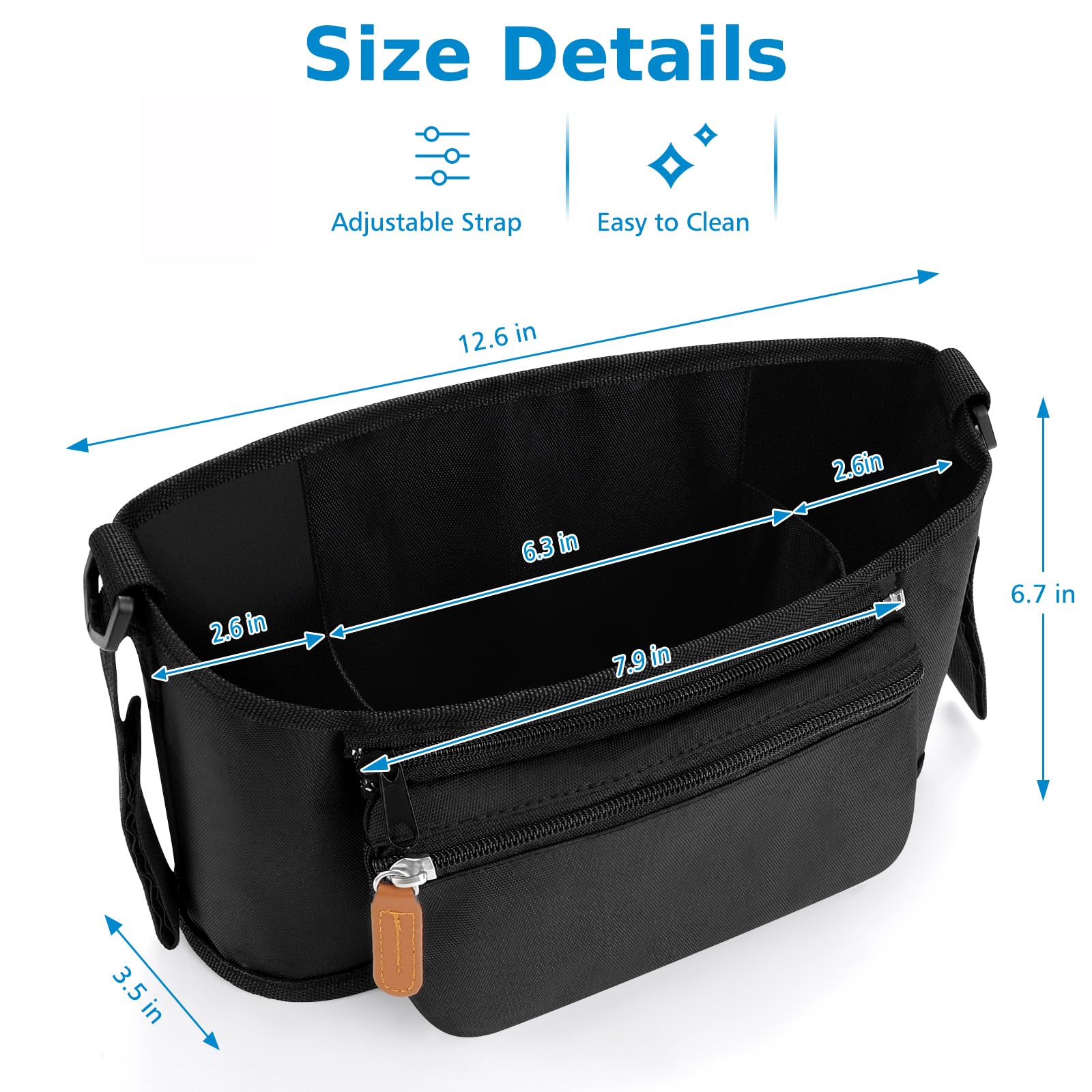 Accmor universal stroller organizer demonstrates compatibility with Uppababy, Nuna, Doona, Britax and more.