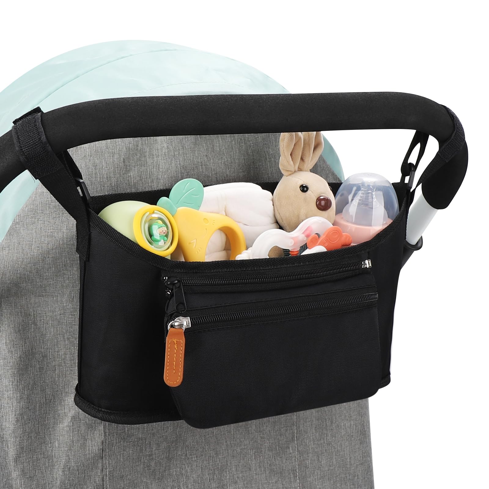 Accmor universal stroller organizer with structured compartments for quick access to essentials.