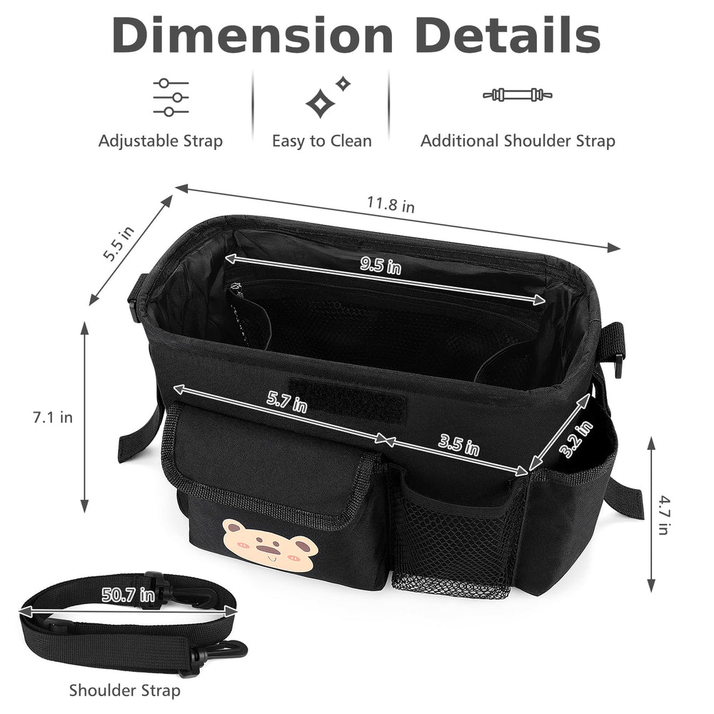 Accmor universal stroller organizer attaches securely with adjustable Velcro strap.